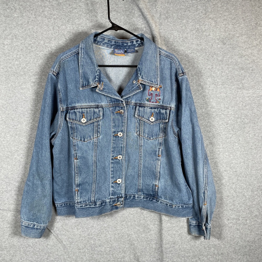 Vtg Disney Pooh Woman Tigger Denim Jacket 26W 28W Plus Size Embroidered Flaws
